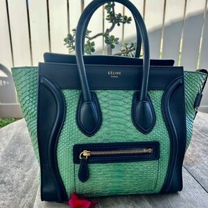 Authentic Celine Green Phyton Luggage Shopper Hand Bag Exquisite